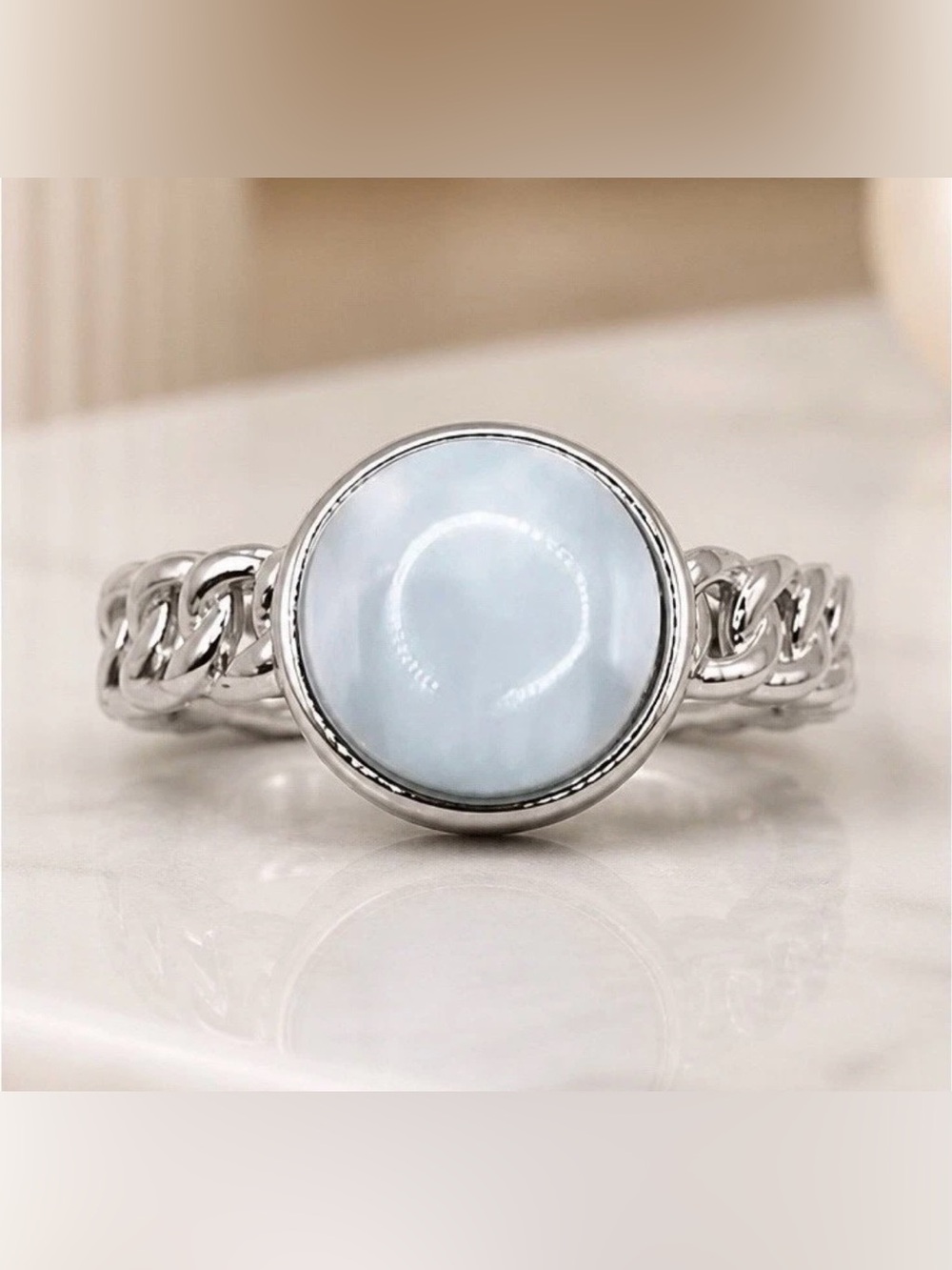 Size 7 Larimar AAA 925 Sterling Silver Ring